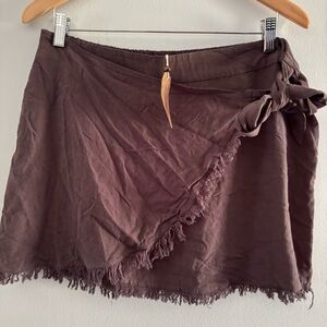 Natural Life Wrap Mini Skirt Women’s‎ XL Flax Brown Fringe Boho Hobo Chic NWT